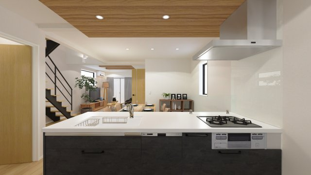板橋区三園1丁目 限定1棟の完成予想図|人気の対面キッチンはリビングを眺めながらお料理ができます
家事効率の上がるハイスペックなキッチン
