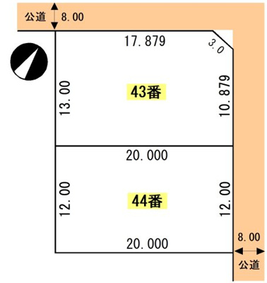 【区画図】 | 釧路町鳥通東3丁目43、44売地