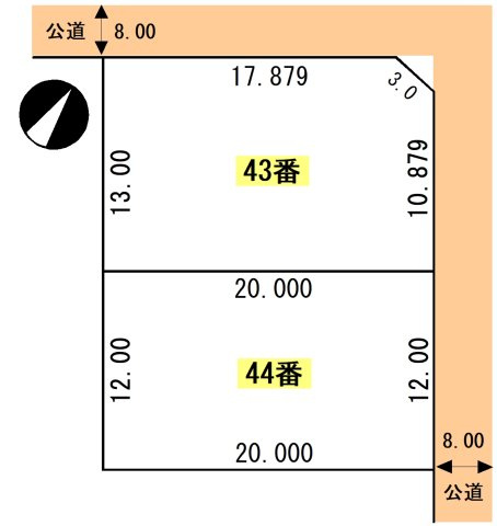 【区画図】 | 釧路町鳥通東3丁目43、44売地