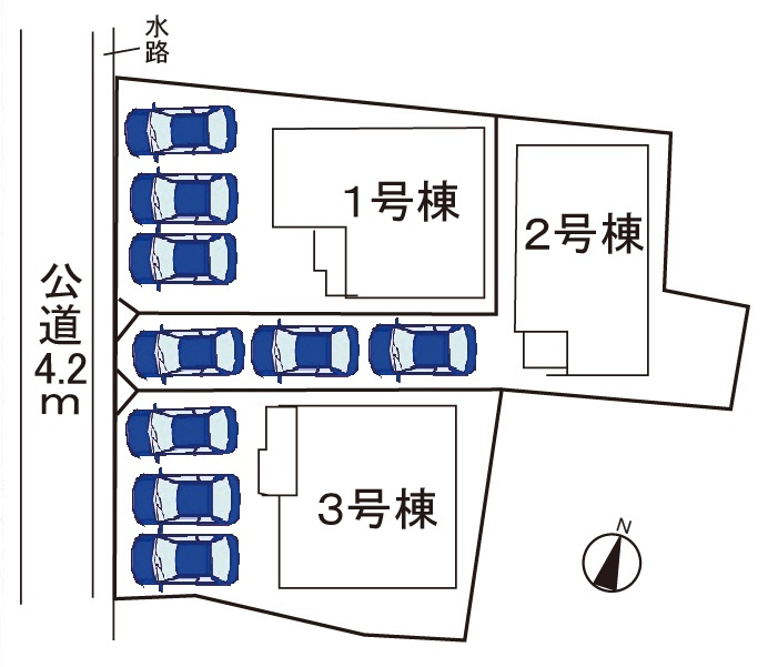 小牧市大字東田中　新築戸建　１号棟の区画図|駐車場並列３台可！
