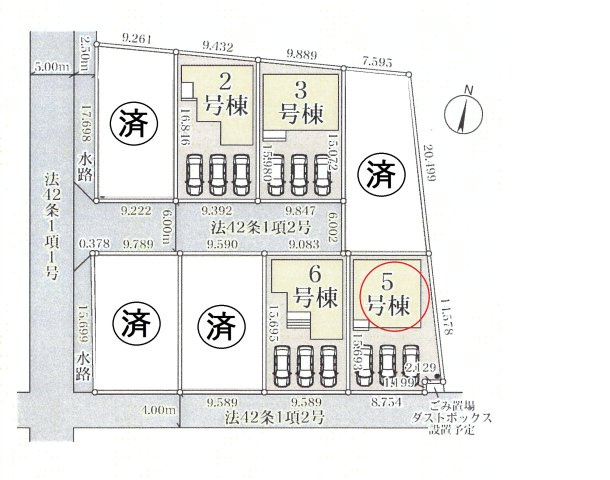 仲介手数料無料　さいたま市西区宝来369-1　新築戸建　全８棟の区画図