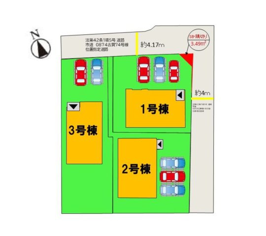 古賀市天神3丁目第1-3棟（1号棟）の区画図|配置図（1号棟）