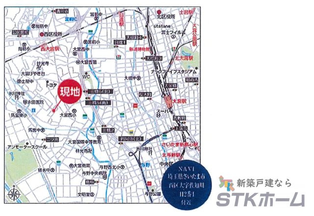 仲介手数料無料　さいたま市西区佐知川412　新築戸建　全2棟の地図|さいたま市西区佐知川412-1