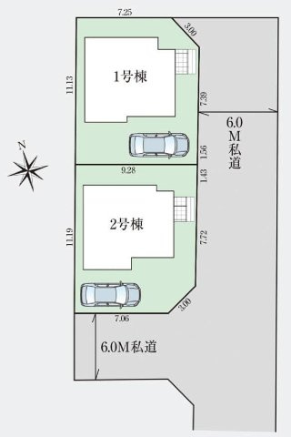 中央線 国立駅 バス6分 停歩5分 新築戸建 立川市若葉町２丁目の区画図