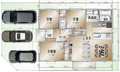 南国市大そね甲B号地　平屋新築一戸建ての居間・リビング|間接照明が優しく包む、癒しのリビング。木の温もりを感じる空間
