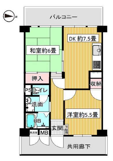【間取り】 | 志紀マンション | 【2DK】室内水廻り設備一新！全面リフォーム済み☆バス追炊機能・ウォシュレット・TVモニターホン完備です☆