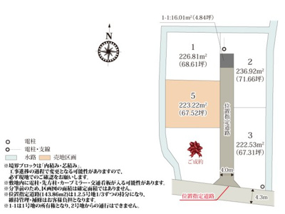 【区画図】 | 全区画65坪以上の、ゆとりのある敷地が魅力的な分譲地。お庭でBBQやガーデニングが楽しめそうですね。