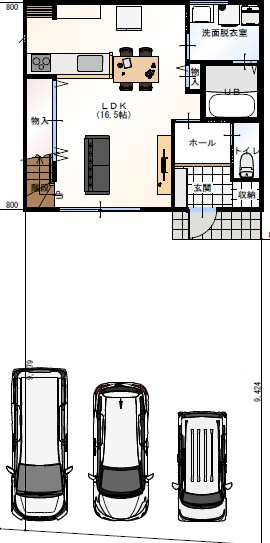 【長期優良住宅】高知市薊野西町1丁目　建築条件付き売土地の参考プラン|1階間取り図