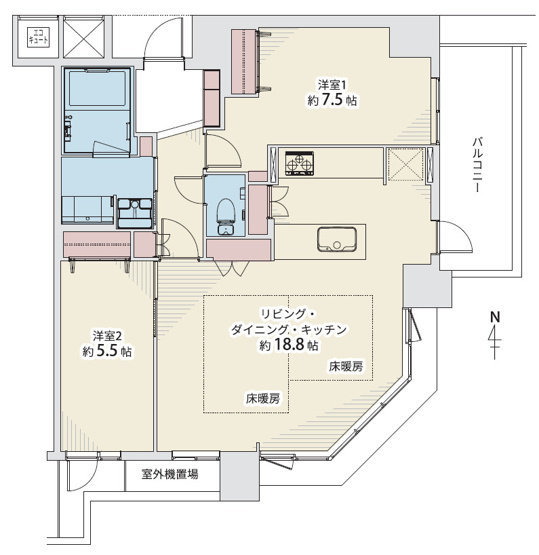【間取り】 | ザ・上本町タワー | 【東北角住戸☆ペット飼育OK♪オール電化マンション☆室内水廻り設備一新！フルリノベーション済み☆床暖房・食洗機＆浄水器・バス追炊機能・浴室乾燥機・エコキュート・モニターホン完備☆照明器具付きです☆】