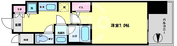 エスライズ東心斎橋の間取り|1Ｋ