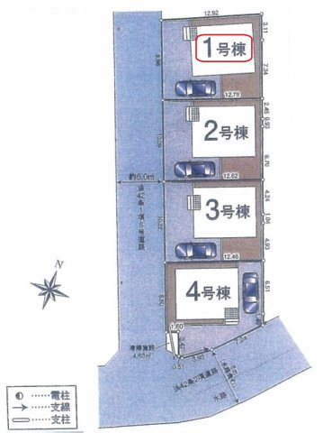 所沢市山口・全4棟　新築一戸建　1号棟の区画図|【全4棟・1号棟】カースペース1台分。