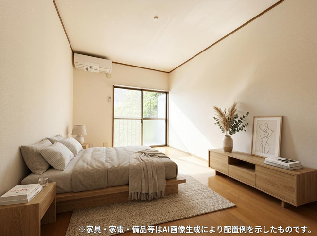 【居間・リビング】 | ハイム愛花D | 南西向き洋室6帖☆バルコニーに繋がるお部屋です！エアコン付きで1年中快適に過ごせますね！洋室なのでお掃除もカンタンです！
