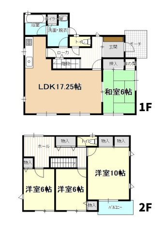 盛岡市小鳥沢一丁目　中古住宅の間取り|1階2階間取り図