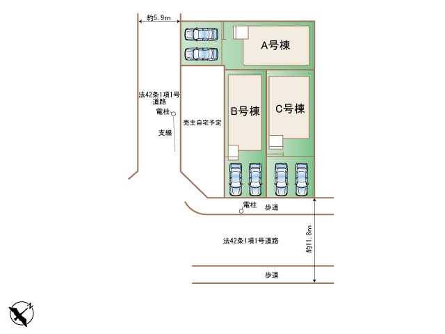 南城市佐敷新開1番（全3棟）ラストB号棟の区画図|B号棟　