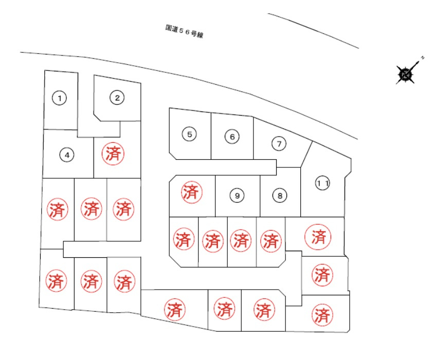 土佐市高岡町丙（全26区画）8号地　建築条件なし　売土地の区画図|8号地　180.43㎡　（約54.58坪）