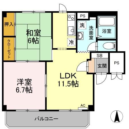 グランデュール高柳　B棟の間取り