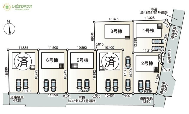 【区画図】 | かすみがうら市下稲吉第15　新築戸建　6号棟 | カースペースは2台分確保!(^^)!
（6号棟）