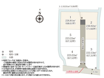 【区画図】 | 全区画65坪以上の、ゆとりのある敷地が魅力的な分譲地。お庭でBBQやガーデニングが楽しめそうですね。