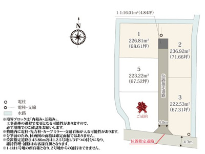 【区画図】 | 全区画65坪以上の、ゆとりのある敷地が魅力的な分譲地。お庭でBBQやガーデニングが楽しめそうですね。