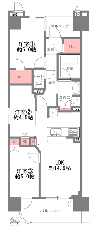 リバーガーデン福島 木漏れ日の丘 AB棟の間取り