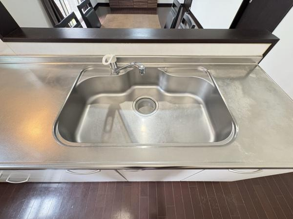 望みが丘　戸建てのキッチン|広々としたシンクが魅力のキッチンです。手入れしやすいステンレス素材で清潔感があります。作業スペースもしっかり確保されています。