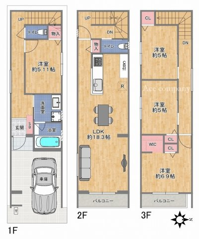 【間取り】 | 東大阪市足代3丁目 | 【全洋室4LDK＋車庫】LDK約18.3帖♪宅配ボックス・食洗機・浴室乾燥機完備☆キッチンカップボード付き♪ウォークインクロークあります♪