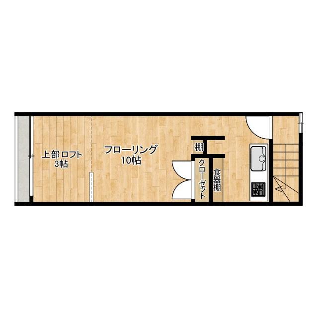 想定年間賃料　1,056万　想定利回り　23.4％　鉄骨造・木造の間取り|スカイハートⅡ　2階
