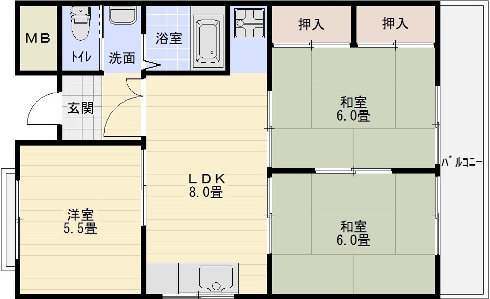 マンショングランディの間取り|マンショングランディ（柏原市国分西）　3LDK