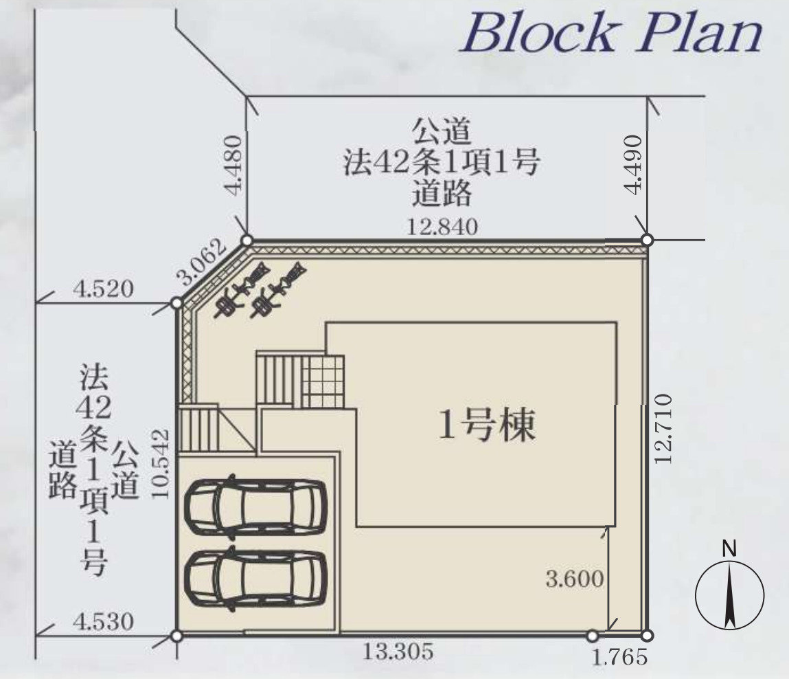 横浜市金沢区東朝比奈2丁目 新築戸建て【仲介手数料無料】カースペース2台の区画図
