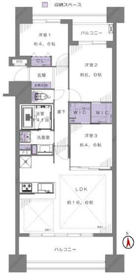 【間取り】 | 西台パーク・ホームズ | 南向きのお部屋なので、陽当たり・通風良好です！