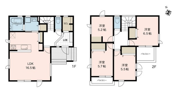 松本市女鳥羽2丁目　新築戸建の間取り|間取りは4LDK。全室2面採光で明るく風通し良好です。