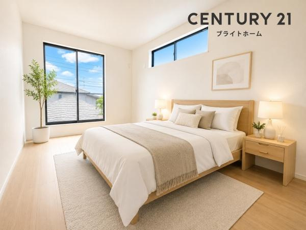 横浜市青葉区あざみ野南４丁目の新築一戸建の洋室|二面採光の明るい洋室♪
休日はこちらでおくつろぎ下さい♪
※家具等はＣＧでの参考レイアウトです。