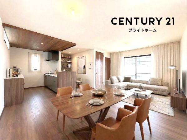 横浜市南区永田北３丁目の新築一戸建の居間・リビング|自慢したくなるリビング！
形も良く家具の配置にも困りません。
※家具等はＣＧでの参考レイアウトです。