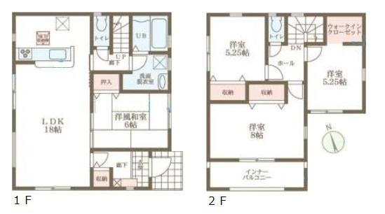 リーブルガーデン新町 ２号棟 ／新築一戸建の間取り|■広々したＬＤＫ約１８帖・４ＬＤＫの間取り！大容量の収納など、ご家族のお住まいにピッタリです！