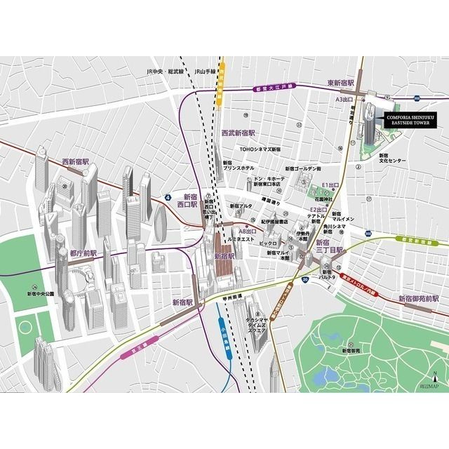 コンフォリア新宿イーストサイドタワーの地図
