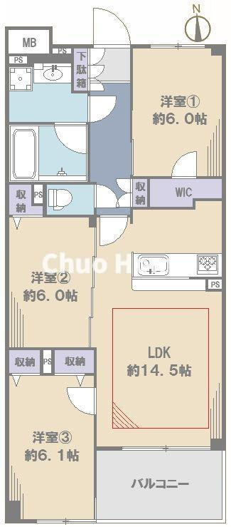 デュアルスイート西葛西の間取り|全室6帖以上の3LDK+ウォークインクローゼット。南向きにつきまして日当り・通風良好。新規リノベーション施工が完了致しましたのでいつでも内覧が可能です。