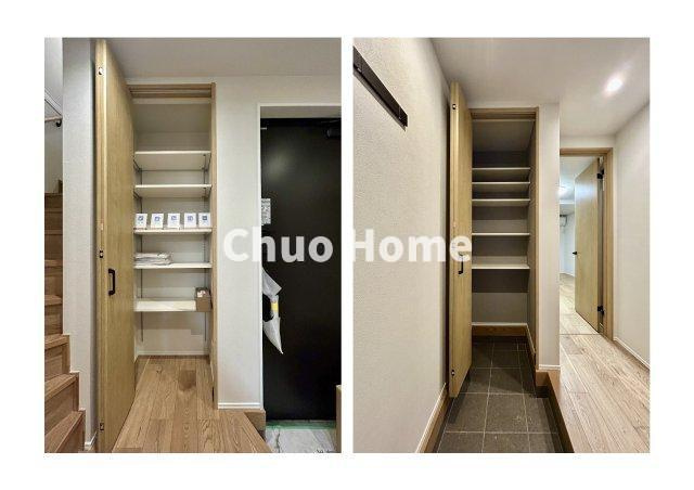 荒川区東尾久2丁目新築分譲住宅の玄関|【玄関】玄関には大型のシューズクローゼット・玄関収納を設置しておりますのでいつでもスッキリりとした空間を保てます。玄関周りを清潔に使うのはとても大事なことですよね。
