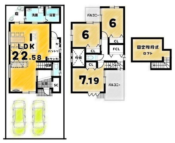 横大路東裏　建築条件無土地の参考プラン|【新築参考プラン】建物価格２１００万円・建物面積９８．２５㎡・建築確認申請費用１２０万円・外構費用１１０万円・水道負担金２２万円／（全て税込）別途要／解体費用別途要