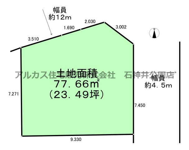 青梅市今寺５丁目　建築条件付土地　青梅線　河辺の土地図|敷地面積77.66㎡（約23.49坪）
建築条件付きで販売中です。