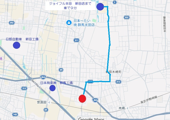 太田市新田中江田町　中古戸建の地図|ジョイフル本田新田店まで車で9分◎