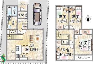 【間取り】 | 春日町1丁目 | 1号棟