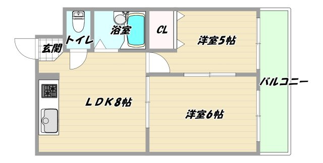 大阪市東淀川区東中島５丁目の賃貸マンションの間取り