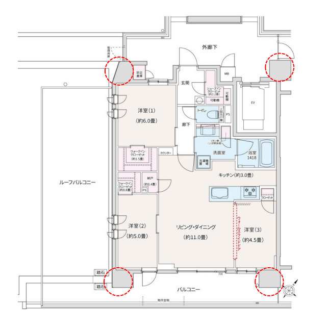 クレアホームズ北上尾の間取り|【クレアホームズ北上尾】・3SLDK・専有面積70.76m2・バルコニー面積19.46m2、ルーフバルコニー面積31.50㎡