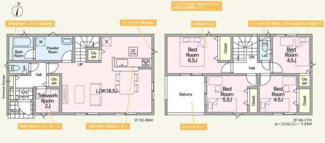 【間取り】 | 秦野市千村  1号 第12 | 4LDK　防犯カメラ（利用時WiFi接続必要）　ピッキング対策付玄関ドア　人感センサー付玄関灯　インナーバルコニー　浴室乾燥機+窓　全居室収納　リビング収納　テレワークルーム　LDK18.5帖
