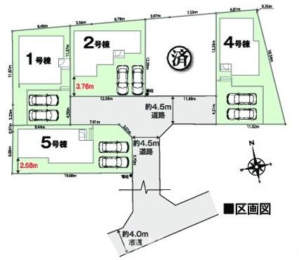 大磯町国府新宿　新築戸建　全５棟の区画図|対象１号棟