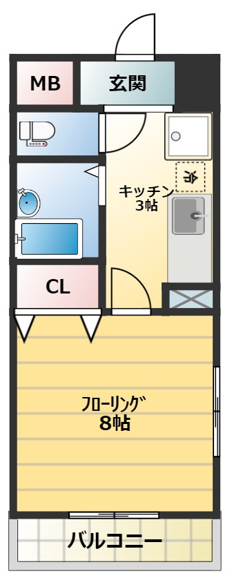 セイブステイツ野並の間取り|1Kタイプの間取り
