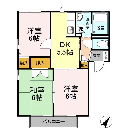 【間取り】 | アーバンアヴェニュー C棟 | ３DKタイプのお部屋です