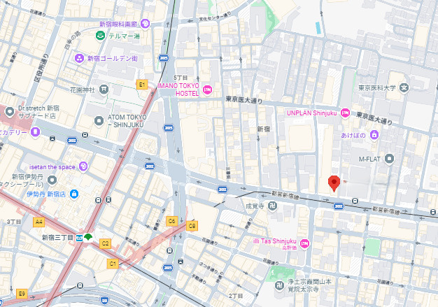 新宿区新宿５丁目の店舗事務所の地図