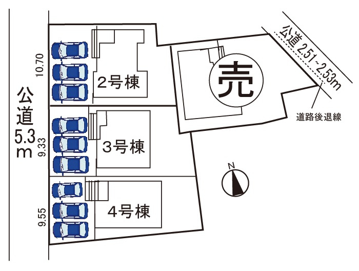 小牧市多気西町　新築戸建　２号棟の区画図|駐車場並列3台可！