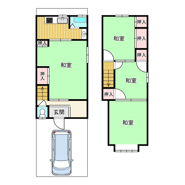 京都市北区上賀茂馬ノ目町　中古テラスハウスの間取り